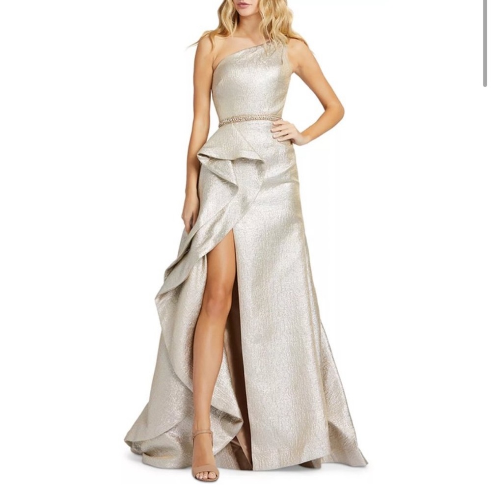 Mac Duggal oyster one shoulder ball gown 66975